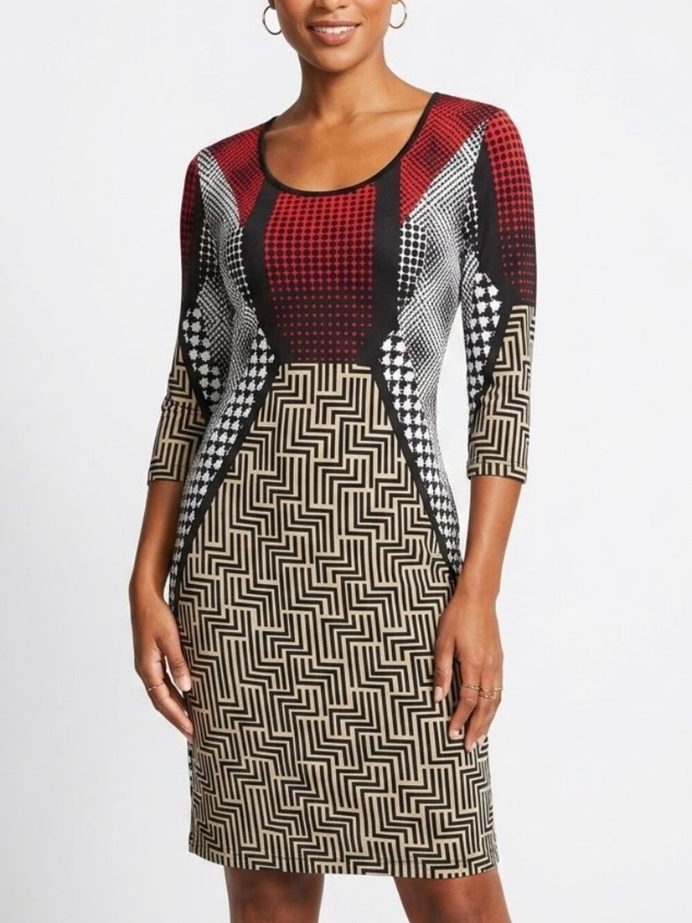 Mlle Gabrielle Indie Sleaze Op Art Geometric Print Midi Sheath Dress L